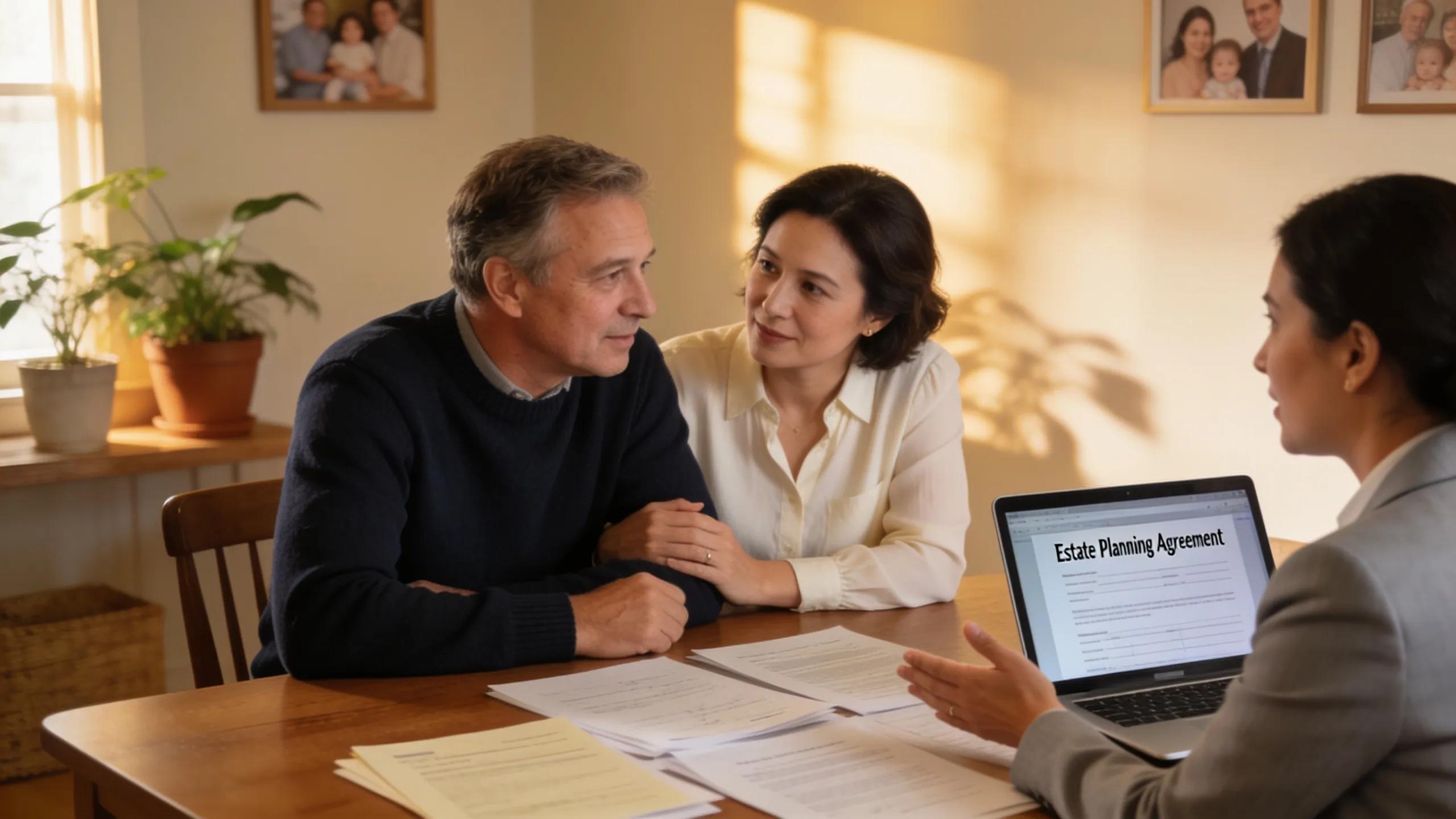 Family discussing estate planning with a legal advisor in an intimate setting